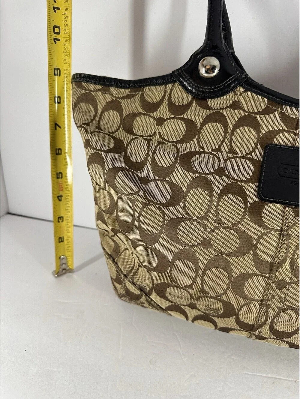 Coach Signature Jacquard Bleeker Tote Bag - Tan with Black Leather Trim